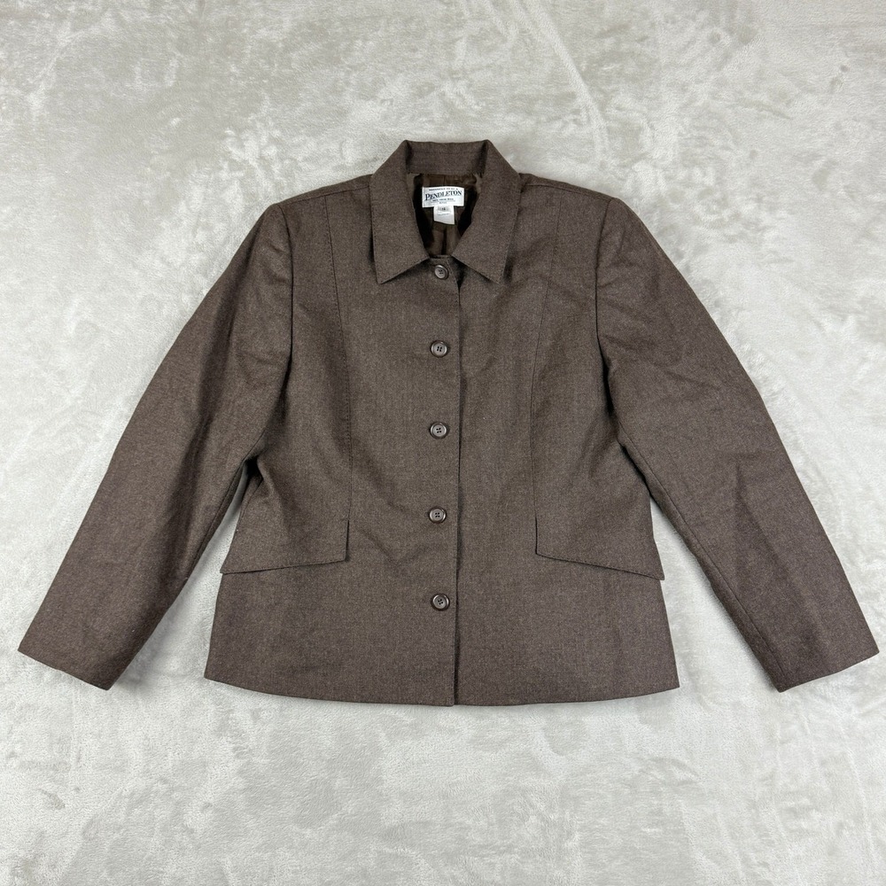Vintage Pendleton Blazer Jacket Women 14 Petite Brown Virgin Wool Preppy USA